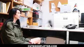 cute natural big tits shoplifter fucked in security office