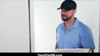 hot teen red head creampie from pizza guy for pizza money
