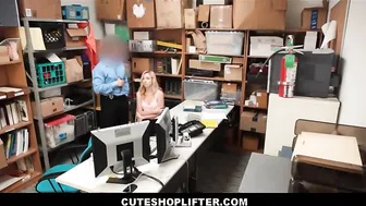 blonde teen caught stealing sunglasses fucked by security