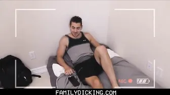 jock stepson and his bear stepdad threesome with twink roommate