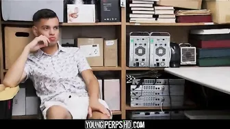 straight latino boy with a huge cock caught shoplifting fucked by black gay security officer
