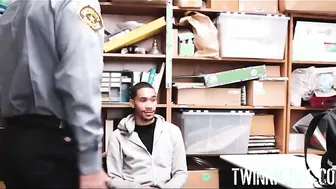 straight black twink caught hiding items he stole in interrogation room gets fucked by gay bear security guard for no cops called