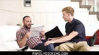 young horny blonde twink step s. fucks his big bear step dad on the family couch