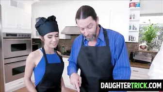 Daughters fucked by horny Dads while cooking
