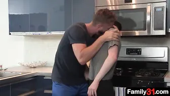 The muscular dad licks his s.’s tight hole and then makes the boy sit on his dick for a bareback cockride