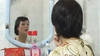 Taking a hot shower together with dad