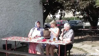 Hot blonde Samantha Jolie fucked by old grandpa and grandma