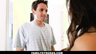 FamilyStrokes - Big Tit Stepsis Gets ed Into Sucking Cock