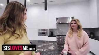 Thick And Busty Step Sis And Girlfriend Riley Reign & Kenzie Love Share One Cock POV - SisLovesMe