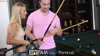 SpyFam Blonde stepmom Laura Bentley fucks stepson on pool table