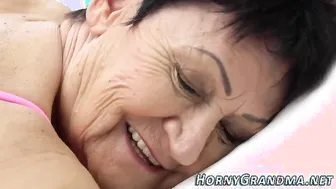 Massaged granny cum mouth