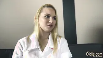 Horny grandpa fingers teen pussy cums on her face