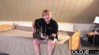 Lusty teen swallows cumshot gives blowjob and fucks old man