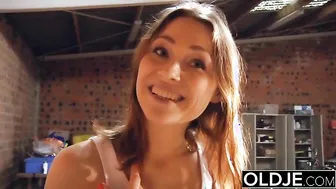 Grandpa fucks pussy the teen gives blowjob and swallows cock