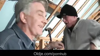 Cutie girl fucking two old men in anal threesome