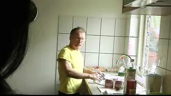 Daring young brunette fucks hard in the kitchen