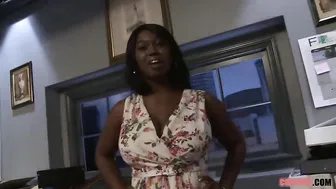 Big Boobs Ebony Has Her Pussy Swallow a Goliath Pecker