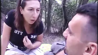 Dirty threesome in the woods with two men