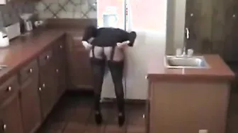 hotwiferio sexy m. in stockings strips down for her s. and rides his cock