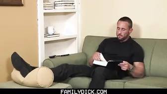 FamilyDick - Hot muscle daddy fucks stepson’s mouth for playing with the heat