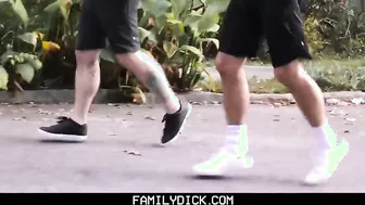 FamilyDick - Older tattooed muscle daddy coaches virgin stepson on thick cock